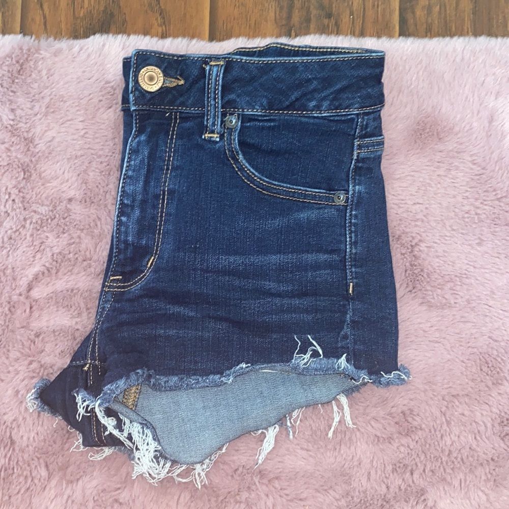 American Eagle Outfitters Hi-Rise Shortie Blue Denim Cutoff Shorts Modern - Picture 1 of 16